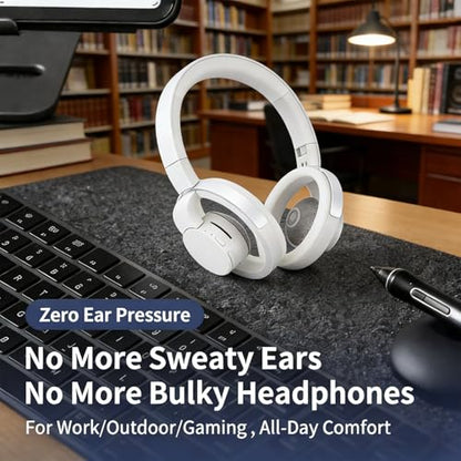 Over Ear Open Back Headphones Wireless BT 6.0 Gaming Headset with Microphones Dual Device Pairing, Breathable Lightweight Adjustable Slider for Music Gaming & Workouts