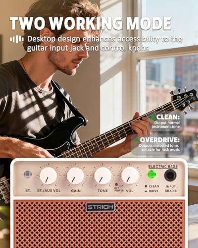 2 x 5W Mini Bass Practice Amp, Rechargeable, Clean/Drive, Brown | Portable Mini Amp with 1/8 Headphone Output - color: Brown