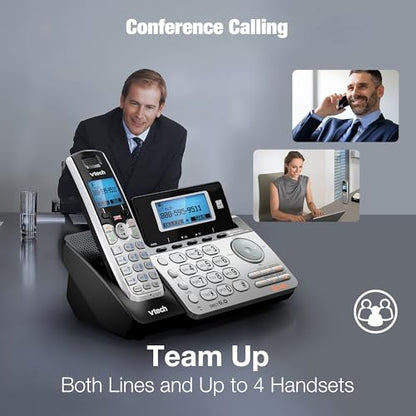 VTech 4-Handset 2-Line Cordless Phone for Small Business or Home with Answering System and Mailbox on Each Line, Caller ID/Call Waiting, Conference Call | DS6151 with 4 Handsets Bundle (Black/Silver) - size: 4 Handsets