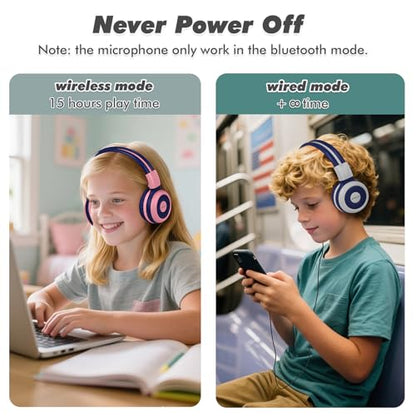 SIMOLIO Kids Wireless Headphones w/Mic for School,75/85/94dB Safe Volume - color: Barbie Pink