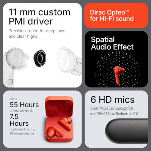 CMF By Nothing Buds 2 48dB Hybrid ANC True Wireless Earbuds, Strong and Comfort Noise Cancelling, Ultra Bass and Dirac Sound, in-Ear Detection, 55H Playtime, 6ENC Mics, Bluetooth 5.4 Light Orange - color: Light Orange
