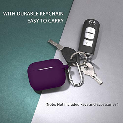 Hamile Compatible AirPods Pro Case Protective Silicone Case Shockproof Cover Skin for Apple AirPod Pro 2019 Charging Case, with Keychain, Purple - color: Plum