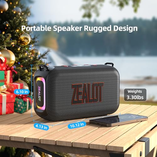 ZEALOT Bluetooth Speaker, 60W(Peak) Speaker Bluetooth Wireless, Portable Outdoor Speakers IPX6 Waterproof, Stereo Loud Sound with Deep Bass,Dual Pair/BT5.3/EQ/TF/AUX, for Pool/Party/Travel