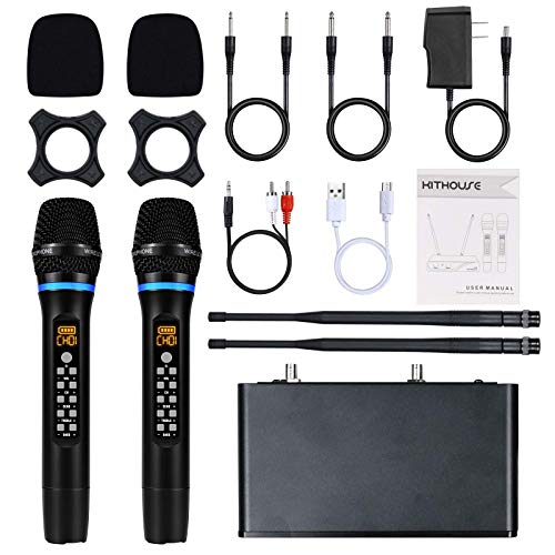 J10 Wireless Microphone Karaoke System Rechargeable, UHF Metal Cordless Microphone Handheld with Volume Echo Treble BASS Control and Receiver Box for Singing Karaoke Speech Meeting