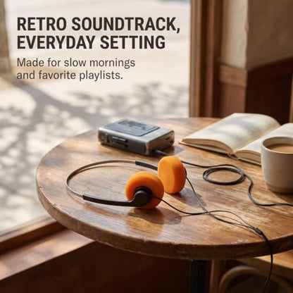 2 Pcs Retro On Ear Headphones, Wired Stereo Headphones, Lightweight Portable Headphone with Adjustable Headband, Cassette Player, Over-Ear Headphone(Orange) - color: Orange