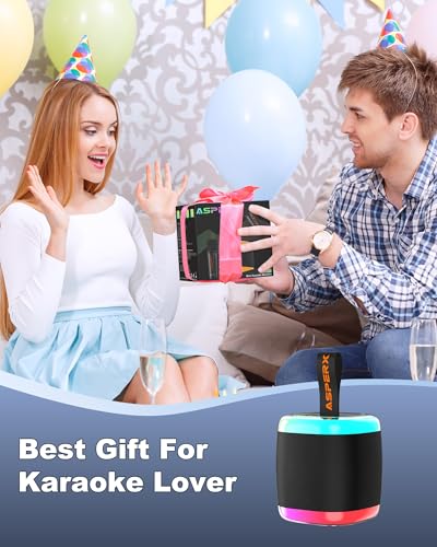 Mini Karaoke Speaker with 2 Wireless Microphones,Voice Effects,Led Lights, Portable Singing Machine for Ages 3,4,5,6,7,8,9,10,11,12+ Years Old Girl Birthday Gift, Kids Karaoke Machine (Black) - color: black