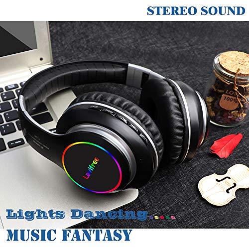 Bluetooth Headphones,Wireless/Wired Over Ear Headset,Hi-Fi Bass Stereo, Built-in Mic,LED Light Up,Foldable,Micro SD/TF, FM for Adult Teen Kid for Phone/Samsung/Pad/PC/Android/Laptop/TV(Black) - color: Black