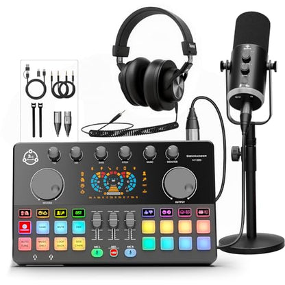 M100 Podcast Equipment Bundle,XLR/USB Dynamic Mic with Audio Interface - color: One dynamic mic bundle
