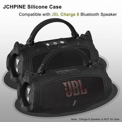 JCHPINE Silicone Cover and Carrying Case for JBL Charge 6 Bluetooth Speaker | Accessories for JBL Charge 6 AI Sound Bluetooth Speaker Protective Cases with Shoulder Strap (Black) - color: Black