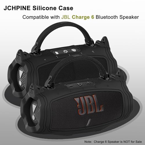 JCHPINE Silicone Cover and Carrying Case for JBL Charge 6 Bluetooth Speaker | Accessories for JBL Charge 6 AI Sound Bluetooth Speaker Protective Cases with Shoulder Strap (Black) - color: Black