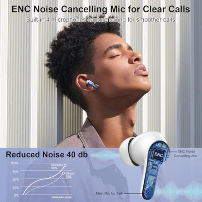 Wireless Earbuds Bluetooth 5.4, 2026 48Hrs Playtime Bluetooth Headphones, ENC Noise Cancelling Mic for Clear Calls, IPX7 Waterproof, Hi-Fi Stereo Deep Bass, USB-C Sport Ear Buds for Phone Laptop Blue - color: dark blue
