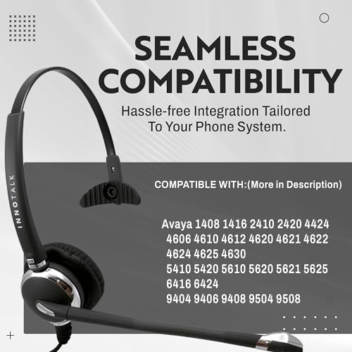 INNOTALK Phone Headset Compatible with Avaya Merlin Magic 4406D+ 4412D+, 4424D+, 4424LD+ Noise Cancel Phone Headset - Luxury Monaural Headset + HIC Headset Cord - size: Pro Monaural