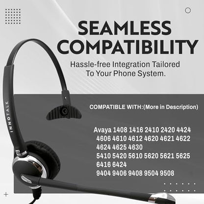 INNOTALK Phone Headset Compatible with Avaya Merlin Magic 4406D+ 4412D+, 4424D+, 4424LD+ Noise Cancel Phone Headset - Luxury Monaural Headset + HIC Headset Cord - size: Pro Monaural