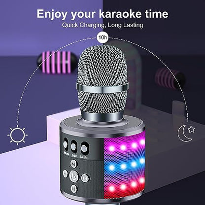 BONAOK Karaoke Microphone for Kids & Adults - Bluetooth Microphones Singing Mic with Disco Lights, Echo Effect, Built-in Speaker Portable Karaoke Player for Party Travel Gifts Q78(Space Gary) - color: Space Gary