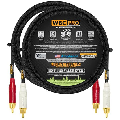 4 Foot RCA Cable Pair - WBC-PRO-LOCAP Low-Capacitance (14pF/ft) 22 AWG Ultra-Silent Audiophile & Professional-Grade Audio Interconnect Cable with Amphenol ACPR Gold RCA Plugs & Black Tweed Jacket