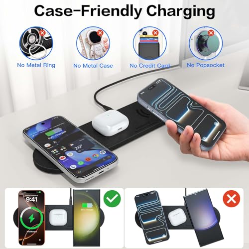 ZealSound 3-in-1 Wireless Charging Pad, Fast Charger Mat with 36W Adapter for iPhone 17/16/15, Samsung Galaxy, Pixel, AirPods & Galaxy Buds, Ultra Slim Case Friendly PU Leather for Home Office Travel - color: Black 2