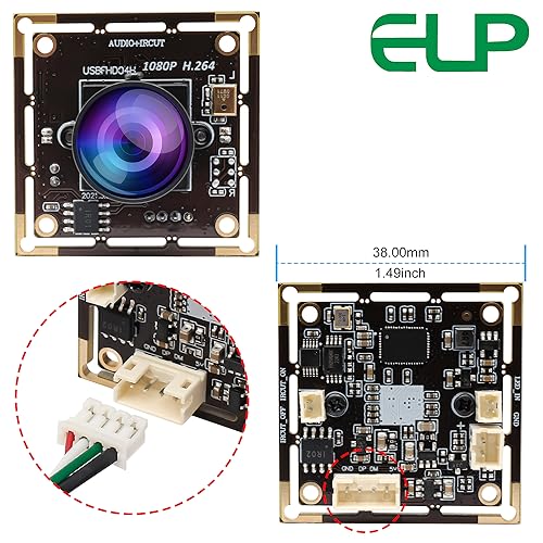 ELP H.264 1080P USB Camera Module with Microphone Wide Angle Fisheye Webcam | 170degree FHD PC Camera for Computer, UVC USB2.0 Lightburn Camera for Laser, Home Security, Embedded Machine Vision, Robotics - size: 170degree lens