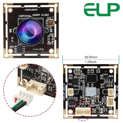 ELP H.264 1080P USB Camera Module with Microphone Wide Angle Fisheye Webcam | 170degree FHD PC Camera for Computer, UVC USB2.0 Lightburn Camera for Laser, Home Security, Embedded Machine Vision, Robotics - size: 170degree lens