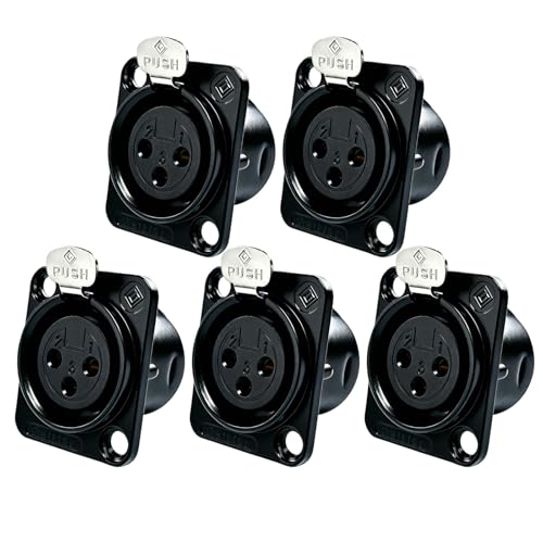 RIVIERA XLR Panel Mount Chassis 3pin Female Black Nickel-Plated Metal Housing and 24K Gold-Plated Contacts (5 Female Black) - color: Black, size: Female
