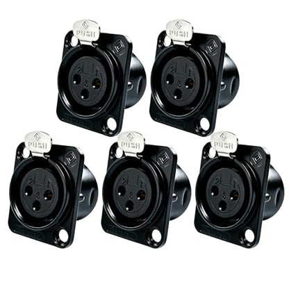 RIVIERA XLR Panel Mount Chassis 3pin Female Black Nickel-Plated Metal Housing and 24K Gold-Plated Contacts (5 Female Black) - color: Black, size: Female