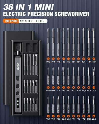JOREST Mini Electric Screwdriver, Small Cordless Precision Screwdriver set with 38 Magnetic Bits, 5 Torque Settings, Repair Tool for iPhones, Laptop, Drone, Game Console, Camera; Gift for Father - style: 38-in-1 electric