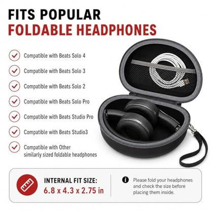 COMECASE Case for Beats Solo 4/Studio Pro Headphones with Mesh Pocket | Water-Resistant Hard Shell, Mesh Pocket for Cables, Travel Storage, Fits Solo 2/3, Solo Pro and Studio3, Black+Grey Zipper - color: Black+Grey Zipper