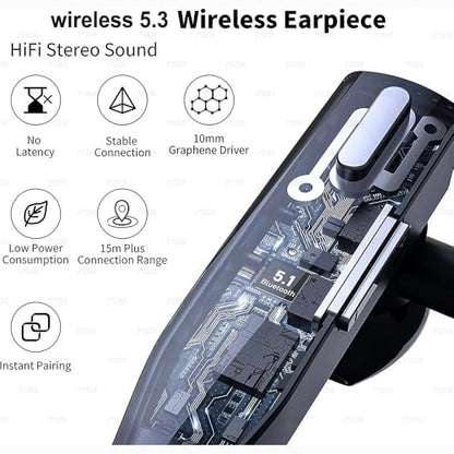 Business Wireless Headset with Mic for Work IPX7 Waterproof • 50H Battery (8H+Case) Bluetooth 5.3 Earpiece • PC-Ready for Driving & Office - size: T525