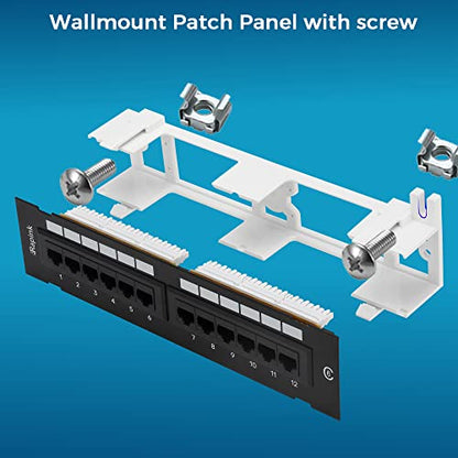 Rapink Patch Panel 12 Port Cat6 10G Support, Network Patch Panel UTP 10-Inch, Wallmount 1U Ethernet Patch Panel Punch Down Block for Cat6, Cat5e, Cat5 Cabling - size: 12Port