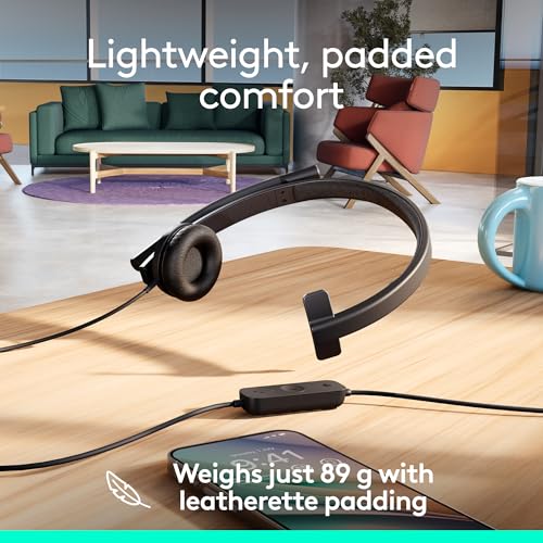 Logitech H570e USB Headset with Microphone, PC and Mac - Black | USB-A connection, inline controls, certified for Microsoft Teams, compatible with PC and Mac, microphone included - size: Teams, style: Mono