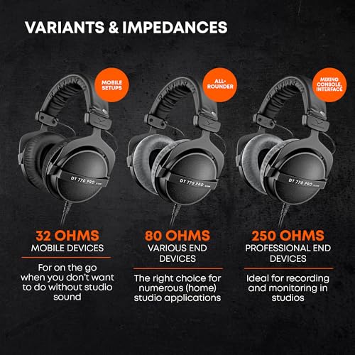 beyerdynamic DT 770 Pro (80 Ohm), Closed-Back Studio Headphones, Black - color: Black with Grey, size: 80 OHM