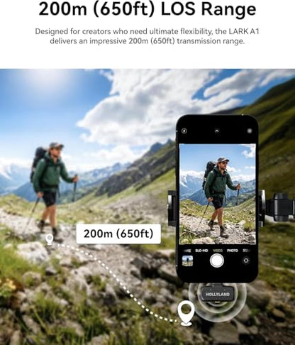 Hollyland Lark A1 Mini Duo Wireless Lavalier Microphone for USB-C Smartphones, 2 Person Clip-On Mic System with Noise Cancellation, 48kHz/24-Bit Audio, Charging Case, Windshields