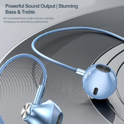 Wired in-Ear Headphones with Microphone, 3.5mm Jack Earphones | 3.5mm Jack Earphones with Remote and Mic. Compatible with Smartphones. Use in everyday routines. For practical routines. - color: Moonlight Blue 3.5mm Round Tip