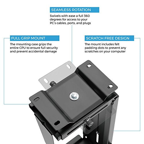 HumanCentric Adjustable Under Desk Computer Mount & Wall Mount, CPU Holder | Fits Most PC & Computer Cases, Adjustable Height & Width, Full 360 Swivel, Up to 22 lb, Hardware Included
