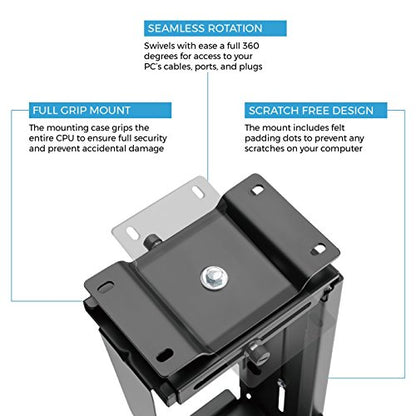 HumanCentric Adjustable Under Desk Computer Mount & Wall Mount, CPU Holder | Fits Most PC & Computer Cases, Adjustable Height & Width, Full 360 Swivel, Up to 22 lb, Hardware Included