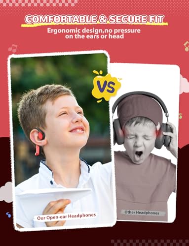 iClever OWS01 Kids Bluetooth Headphones, Air Conduction Open Ear Headphones | SafeSound Tech, Clear Audio Bluetooth 5.4, 360° Bending Ultra-Light Kids Wireless Headphones for Travel/School/Sports/Outdoor - color: Red & Black