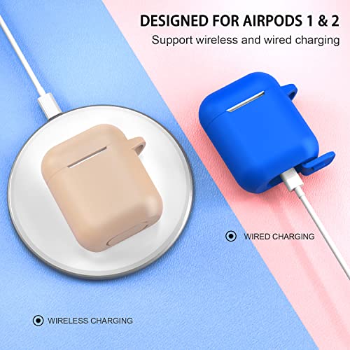 Compatible with AirPods Case Cover, Full Protective Silicone Skin Dust-Proof Designed for Apple AirPods 1st 2nd Generation with Keychain, Front LED Visible, Tan/Milk Tea - color: C-Milk Tea