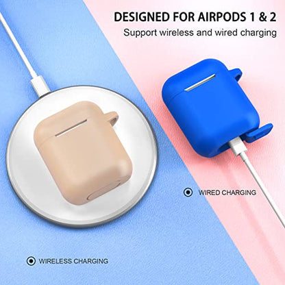 Compatible with AirPods Case Cover, Full Protective Silicone Skin Dust-Proof Designed for Apple AirPods 1st 2nd Generation with Keychain, Front LED Visible, Tan/Milk Tea - color: C-Milk Tea