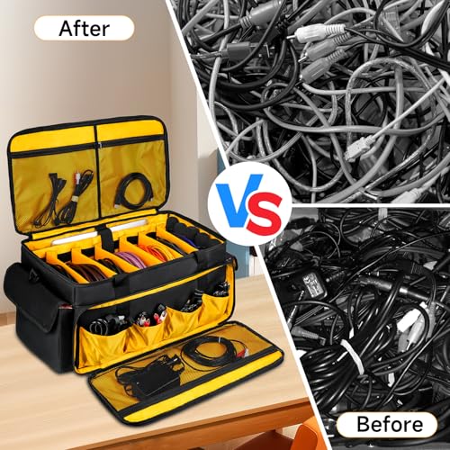 Large DJ Equipment Bag with 6 Detachable Dividers,DJ Cable File Bag with Laptop and Microphone Slots,Travel Dj Gig Organizer Bags for DJ Gear,Musicians, Professional and Dj Accessories( 21.5"×12"×11") - size: L( 21.5"×12"×11")