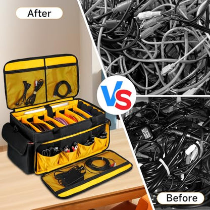 Large DJ Equipment Bag with 6 Detachable Dividers,DJ Cable File Bag with Laptop and Microphone Slots,Travel Dj Gig Organizer Bags for DJ Gear,Musicians, Professional and Dj Accessories( 21.5"×12"×11") - size: L( 21.5"×12"×11")