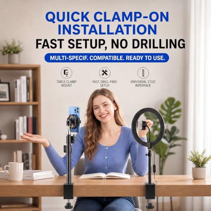 2-Pack Heavy Duty Adjustable C-Clamp with M10 Stud Mount - Steel Desk Clamp for Lamp, Microphone, Light Poles & Table | Multi-Purpose Clamps for Secure Mounting - size: 10 mm Stud