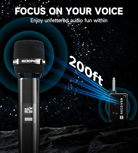 Wireless Microphones, Wireless Microphone with One-to-One Chip Connection, Less latency, 200FT Range, 40H Rechargeable Battery,Plug and Play, Ergonomic Design, Microphone for Singing, Speaker, Party