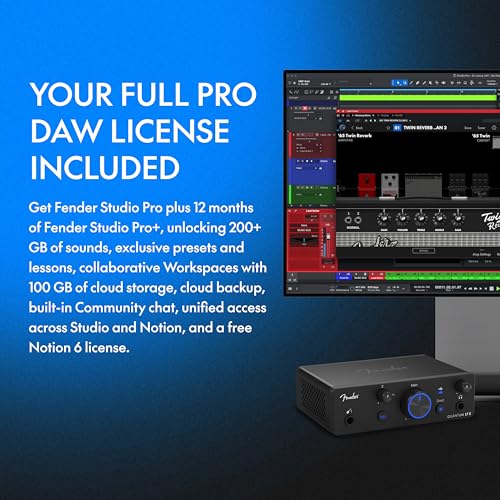 Fender Quantum Creator Bundle | Home Recording Kit with Quantum LT 2 USB-C Interface, M7 Condenser Microphone, HD7 Headphones, XLR Cable, Mic Stand, Fender Studio Pro, Beginner Studio Bundle | Includes Quantum LT 2 USB-C Interface, M7 Condenser Microphone