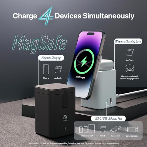 ADAM elements Mag 4 GaN 30W Magnetic 4-in-1 Charging Station, Wireless Desktop Charger for iPhone 17 16 15 14 Series, Apple Watch, AirPods & USB Devices (White)