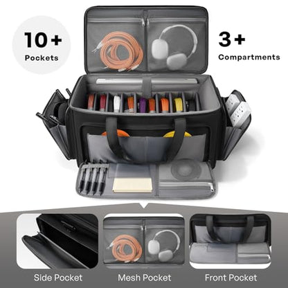 Large DJ Cable Organizer Bag, Padded Gig Bag with 8 Detachable Divider, Travel DJ Mixer Backpack for Musicians, Professional Multi-Pocket for 17" Laptop, Microphone, Cord, Headset & Music Accessories