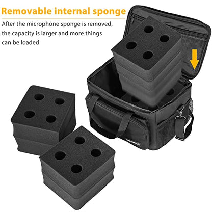 IBVIVIC 8 Slots Wireless Microphone Case with Foam, Microphone Carry Bag | Mic Storage Travel Bag with Shoulder Strap for Singing Party, Travel, Performances, Hosting, Black - size: 8 Slots