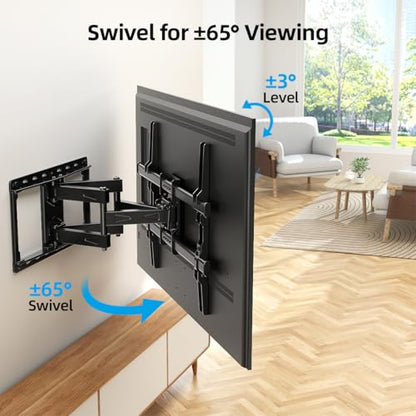 HOME VISION Full Motion TV Mount with Soundbar Bracket, 37-85" TVs,132 lbs | Dual Articulating Arms, Swivel Tilt Leveling, VESA 600x400, Fits 8"/12"/16" Studs,Fits Universal Soundbars - size: 37-85" FM w/5746