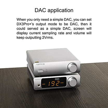 Topping DX3pro+ LDAC Headphone Amplifier - ES9038Q2M XU208 NFCA Bluetooth5.0 Audio Decoder USB/Opt/Coax DAC AMP Pre Amplifier with Remote Control (Black) - color: Black-01