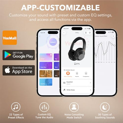 YMOO Active Noise Cancelling Headphones for Airplane Travel | LDAC Hi-Res Audio, Wired Wireless ANC, 100H Playtime Over Ear Headphones, Custom EQ via App, Bluetooth 6.0 Headset for All
