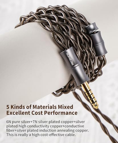 NICEHCK DuskSky IEM Cable, 6N Pure Silver in Ear Monitor Cables, 7N SPC Upgrade Cords, Conductive Fiber Earbuds Cord for Audiophile Musician Singer (4.4mm with MMCX) - size: 4.4mm With MMCX