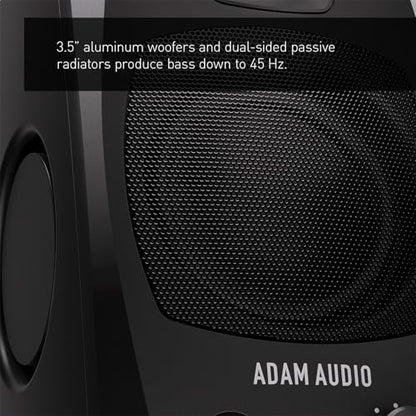 ADAM Audio D3V Active Desktop Studio Monitor Speakers - Black | USB-C, D-ART Tweeter, 3.5in Woofer, 240W, 45Hz-23kHz, 97dB SPL, Balanced TRS, Headphone Out - style: D3V Black